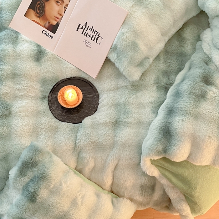 91家纺网 家纺一手货源 找家纺 星座家纺 2025新款大泡泡兔兔绒四件套-场景1 淡雅绿