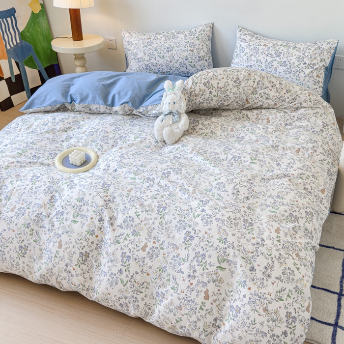 91家纺网 家纺一手货源 找家纺 感遇家纺 2024新款全棉印花四件套 花田兔