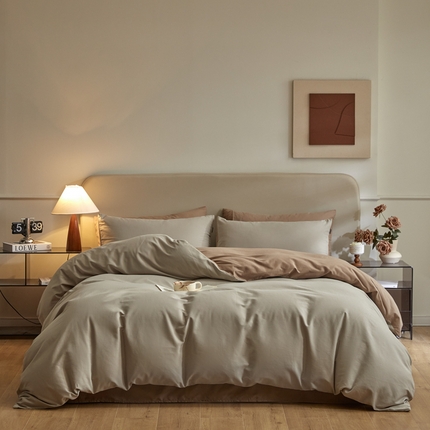 91家纺网 家纺一手货源 找家纺 拼社家纺  全棉加厚磨毛四件套纯棉刺绣活性床上用品（提供买家秀） 浅棕灰+亚麻咖