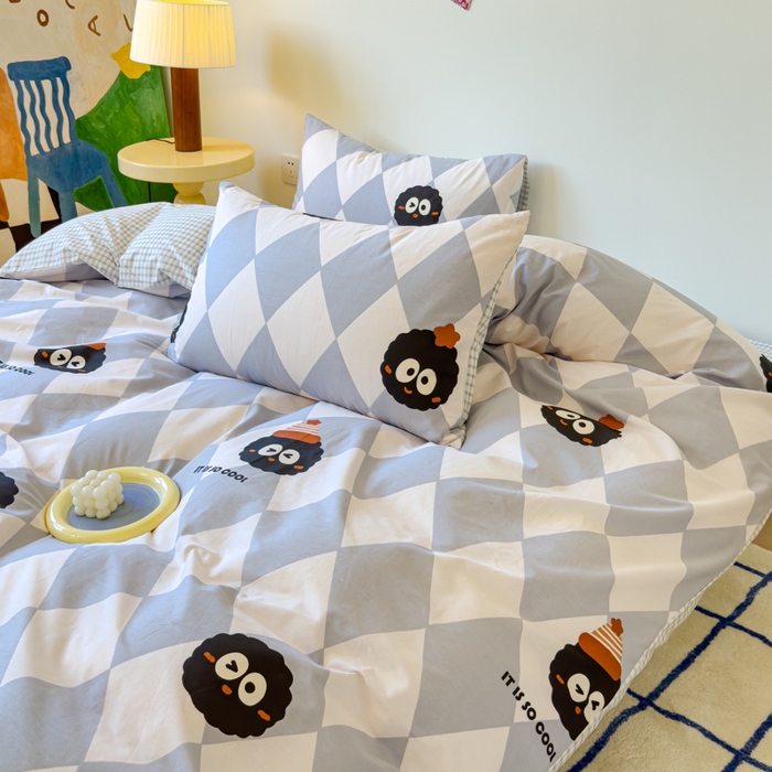 91家纺网 家纺一手货源 找家纺 感遇家纺 2024新款全棉印花四件套 菱格煤球