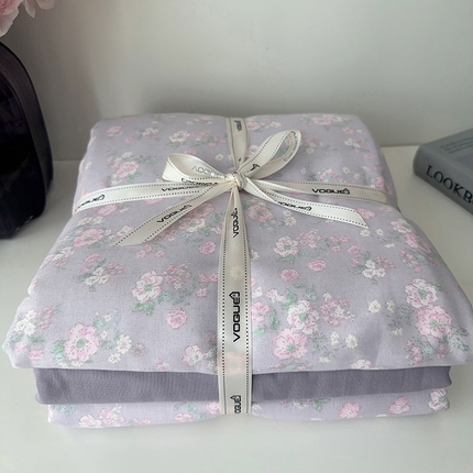 麦伦家居 2024春夏新品全棉有氧双层纱印花系列四件套（叠拍图）晚星紫