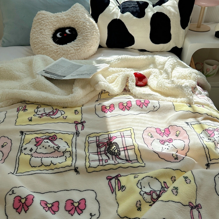 91家纺网 家纺一手货源 找家纺 萝莉家纺 2024秋冬新款多功能加厚牛奶绒羊羔绒多功能毛毯 小可爱粉