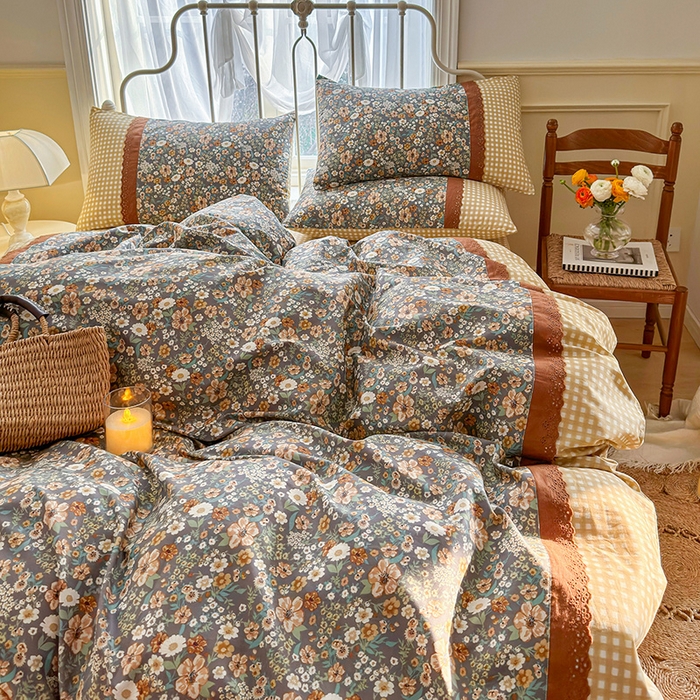 91家纺网 家纺一手货源 找家纺 安莱生活 2024新款全棉韩式小碎花系列四件套 花枝语