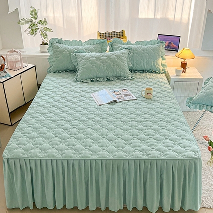 予梦家纺 2024新款纯色高克重水洗棉夹棉床裙 曼可-浅绿