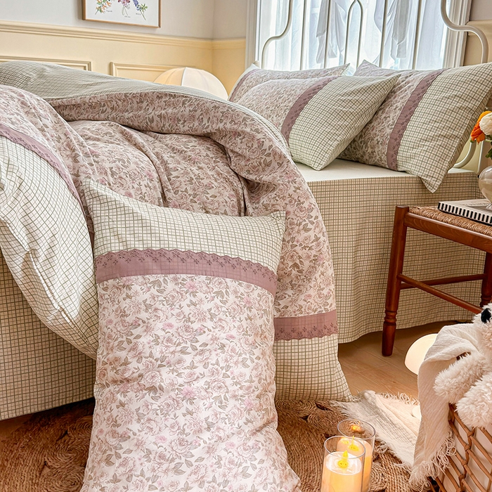 91家纺网 家纺一手货源 找家纺 安莱生活 2024新款全棉韩式小碎花系列四件套 遐想