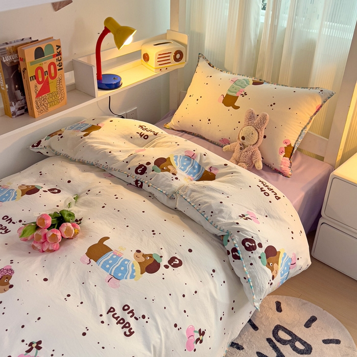 91家纺网 家纺一手货源 找家纺 贝扬思家纺 2024新款贝壳绣水洗双层纱系列-8月新品（学生三件套） 靠谱小狗