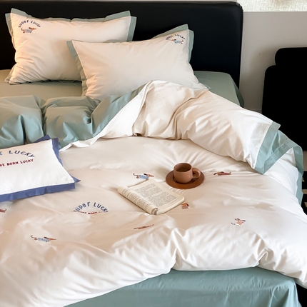 91家纺网 家纺一手货源 找家纺 （总）如一 2024新款A类全棉水洗棉工艺刺绣四件套-幸运狗系列