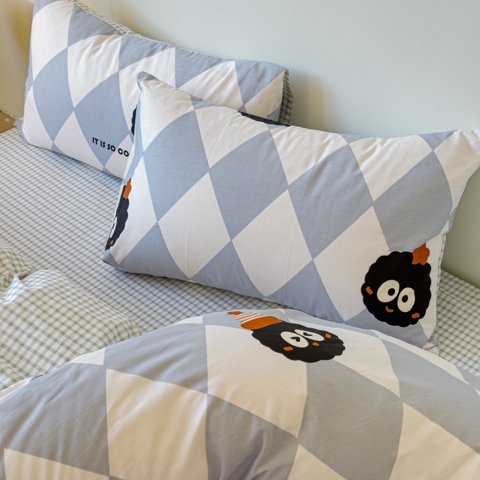 91家纺网 家纺一手货源 找家纺 感遇家纺 2024新款全棉印花四件套 菱格煤球