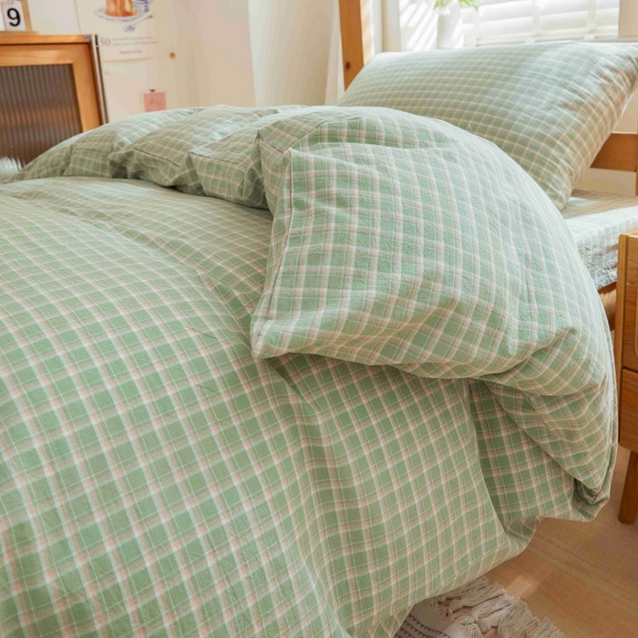 91家纺网 家纺一手货源 找家纺 棉小二 2024新款全棉水洗棉学生宿舍三四件套 维多利-绿