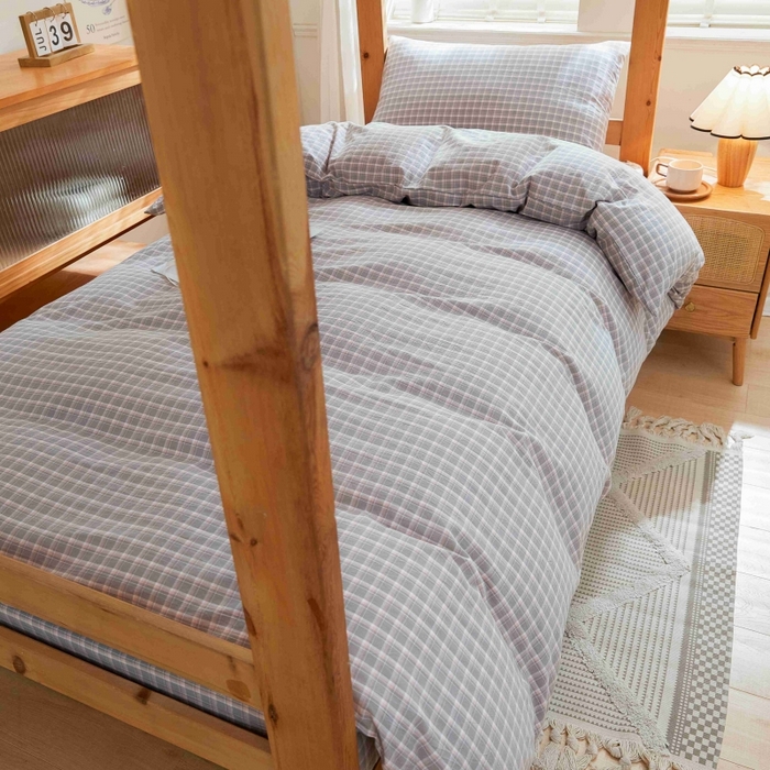 91家纺网 家纺一手货源 找家纺 棉小二 2024新款全棉水洗棉学生宿舍三四件套 维多利-灰