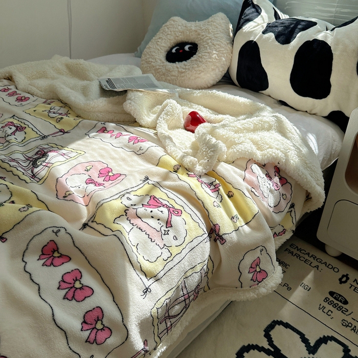 91家纺网 家纺一手货源 找家纺 萝莉家纺 2024秋冬新款多功能加厚牛奶绒羊羔绒多功能毛毯 小可爱粉