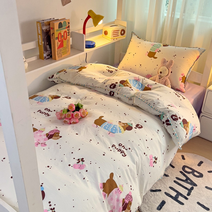 91家纺网 家纺一手货源 找家纺 贝扬思家纺 2024新款贝壳绣水洗双层纱系列-8月新品（学生三件套） 靠谱小狗