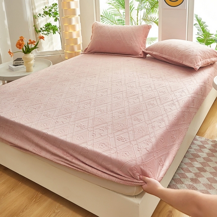 云玲时尚 2025新款纯色雕花绒牛奶绒床笠床罩床垫套 雕花庄园玫瑰 藕粉