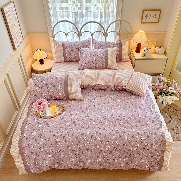 91家纺网 家纺一手货源 找家纺 安莱生活 2024新款全棉韩式小碎花系列四件套 紫云花园