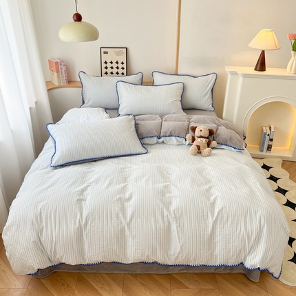 91家纺网 家纺一手货源 找家纺 （总）柠馨 2024新款简约时尚全棉牛奶绒棉绒四件套