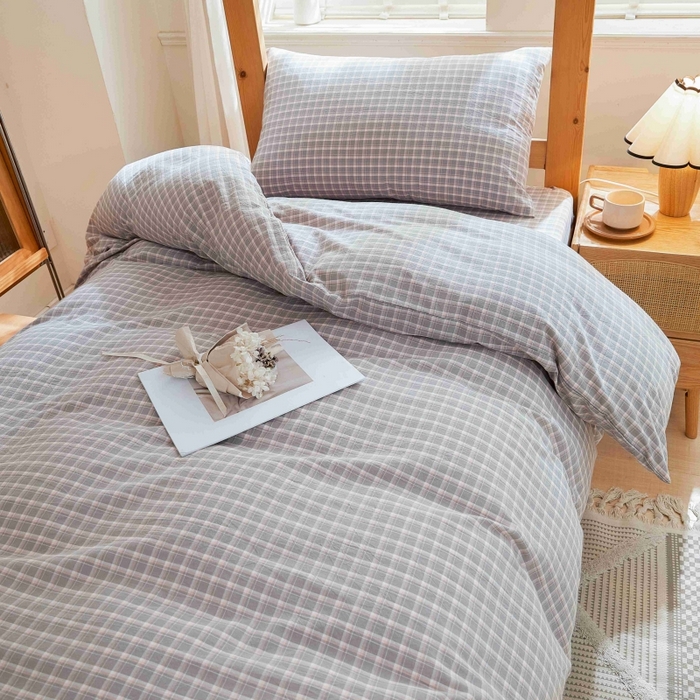 91家纺网 家纺一手货源 找家纺 棉小二 2024新款全棉水洗棉学生宿舍三四件套 维多利-灰