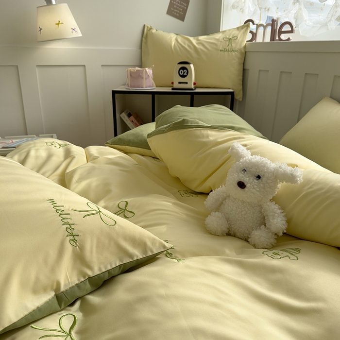 91家纺网 家纺一手货源 找家纺 曼谷 帽子狗刺绣四件套磨毛床上用品水洗棉三件套件 帽子狗-芝士绿