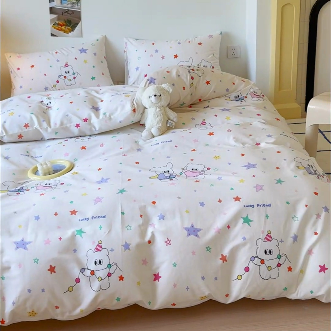 91家纺网 家纺一手货源 找家纺 感遇家纺 2024新款全棉印花四件套 五彩星