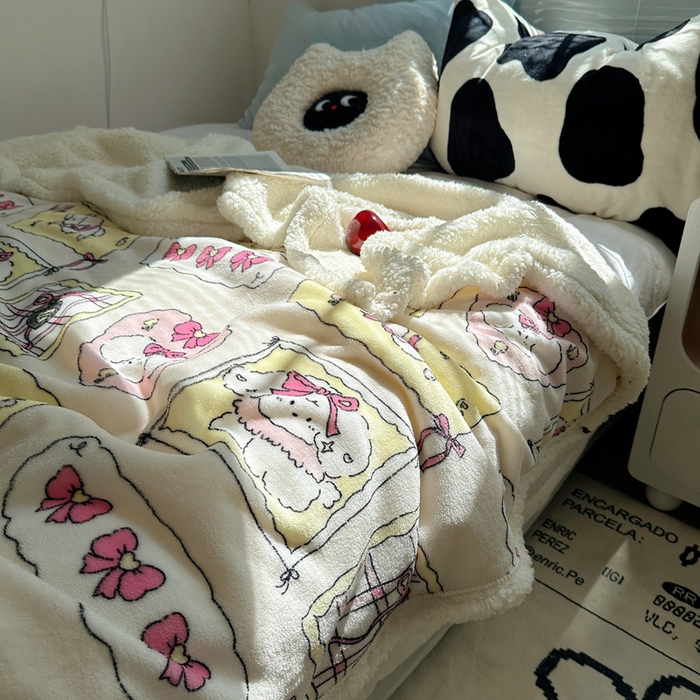 91家纺网 家纺一手货源 找家纺 萝莉家纺 2024秋冬新款多功能加厚牛奶绒羊羔绒多功能毛毯 小可爱粉