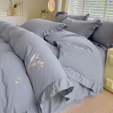 帛缔思 2024新款A类铂金棉水洗棉四件套-春日初妆 春日初妆-绅士灰