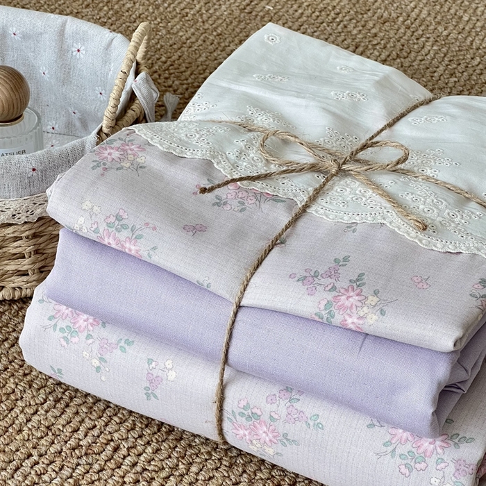 91家纺网 家纺一手货源 找家纺 2024新款全棉印花双层纱四件套--蕾丝花边款 花之棠