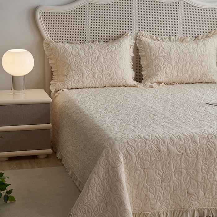 91家纺网 家纺一手货源 找家纺 安莱生活 2024新品百分百全棉密道绗缝成品酵素洗多功能床盖三件套 红柳