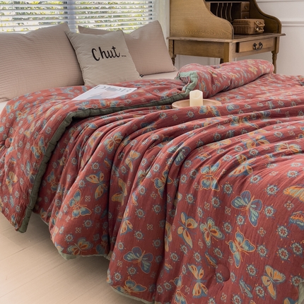 91家纺网 家纺一手货源 找家纺 小欢喜 2024新款大豆纤维春秋被冬被 蝶舞-红