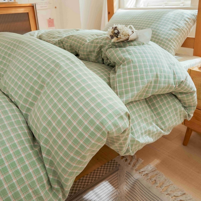 91家纺网 家纺一手货源 找家纺 棉小二 2024新款全棉水洗棉学生宿舍三四件套 维多利-绿