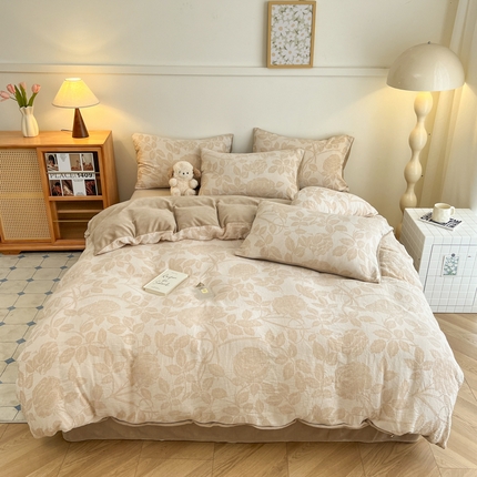 91家纺网 家纺一手货源 找家纺 （总）柠馨 2024新款轻奢全棉三层纱牛奶绒棉绒加厚保暖四件套