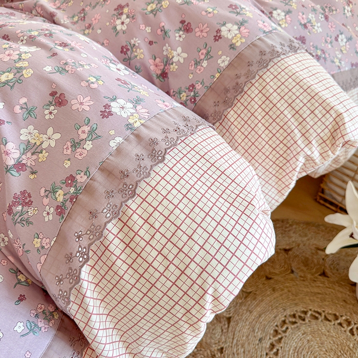 91家纺网 家纺一手货源 找家纺 安莱生活 2024新款全棉韩式小碎花系列四件套 紫云花园