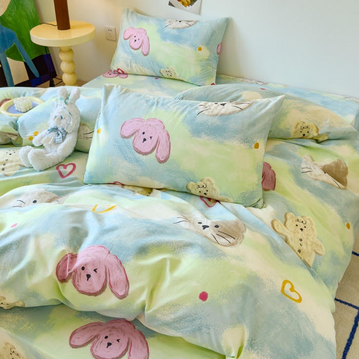 91家纺网 家纺一手货源 找家纺 感遇家纺 2024新款全棉印花四件套 蜡笔画