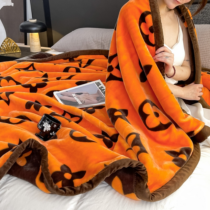 91家纺网 家纺一手货源 找家纺 法莱妮毛毯 2025新款A类双层加厚拉舍尔天丝超柔云毯 时尚之都-橙