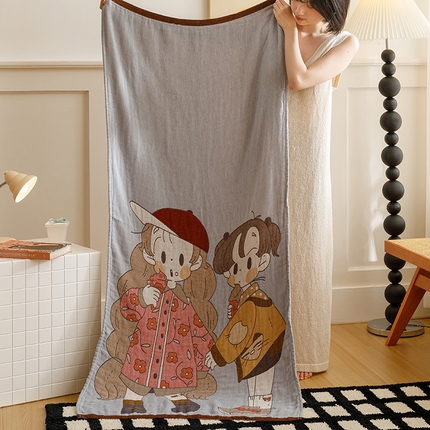 91家纺网 家纺一手货源 找家纺 （总）麻依 2024新款四层全棉纱布浴巾沙发巾休闲旅行毯子80*160cm