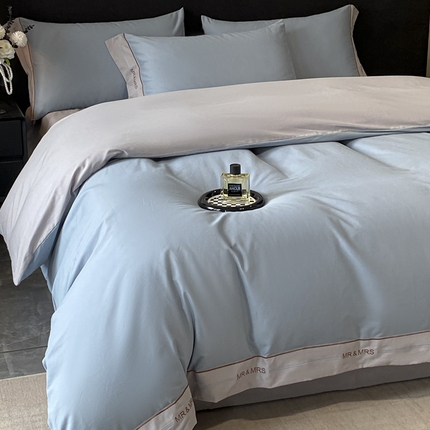 91家纺网 家纺一手货源 找家纺 （总）更细腻全棉长绒棉磨毛四件套不掉毛纯棉刺绣磨毛四件套高端礼盒装--兰町系列