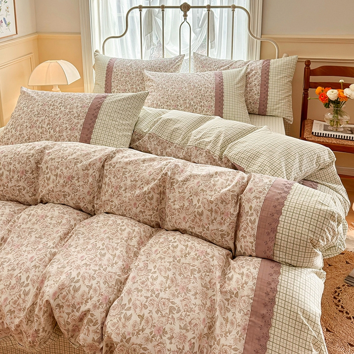 91家纺网 家纺一手货源 找家纺 安莱生活 2024新款全棉韩式小碎花系列四件套 遐想