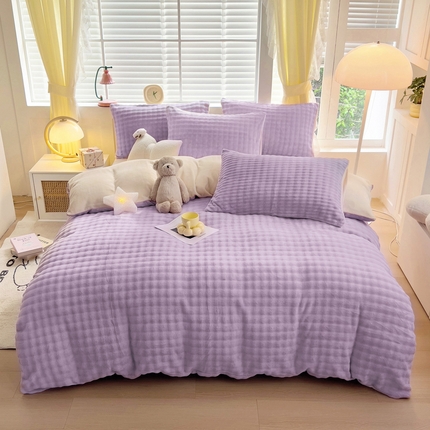 琪琪阁家纺 2024新款牛奶绒泡泡绒四件套 香芋紫