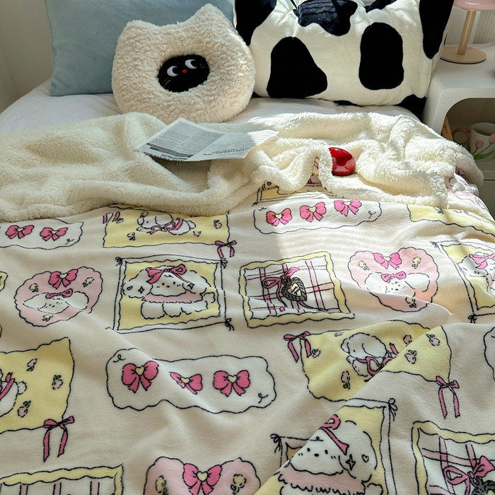 91家纺网 家纺一手货源 找家纺 萝莉家纺 2024秋冬新款多功能加厚牛奶绒羊羔绒多功能毛毯 小可爱粉