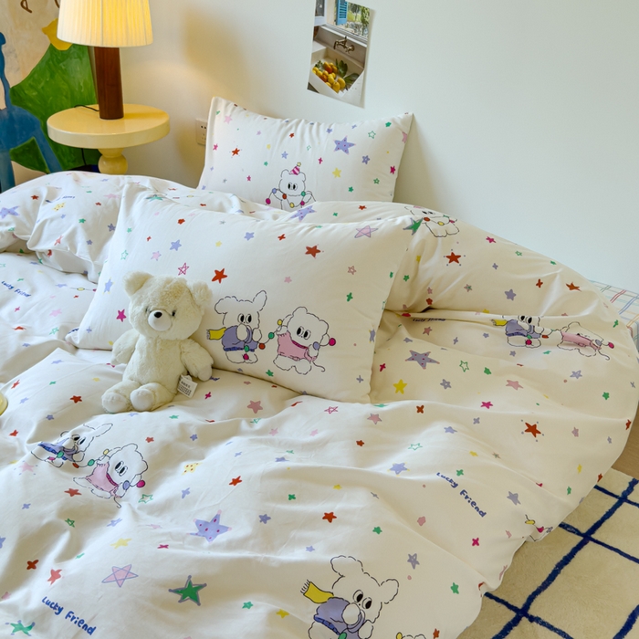 91家纺网 家纺一手货源 找家纺 感遇家纺 2024新款全棉印花四件套 五彩星