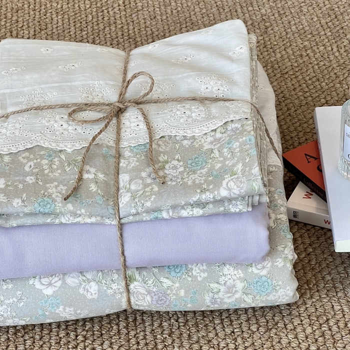 91家纺网 家纺一手货源 找家纺 2024新款全棉印花双层纱四件套--蕾丝花边款 安妮花园