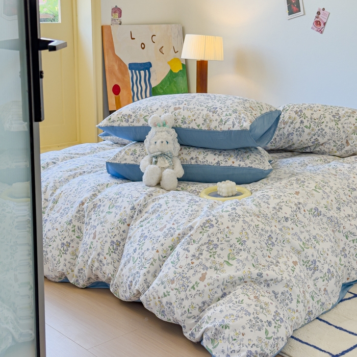 91家纺网 家纺一手货源 找家纺 感遇家纺 2024新款全棉印花四件套 花田兔