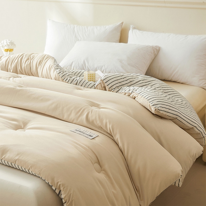 91家纺网 家纺一手货源 找家纺 （总）荔禾家居 2024新款A类素色条纹双拼大豆被子被芯