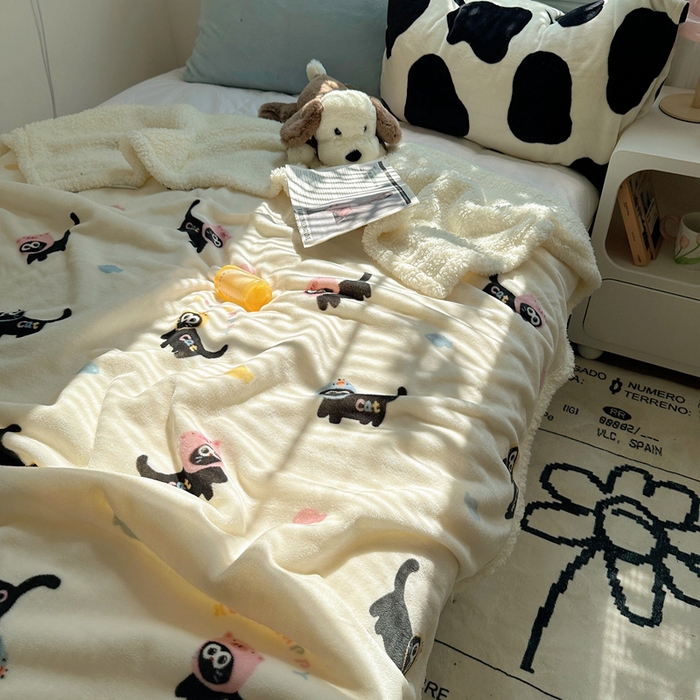 91家纺网 家纺一手货源 找家纺 萝莉家纺 2024秋冬新款多功能加厚牛奶绒羊羔绒多功能毛毯 甜心猫咪