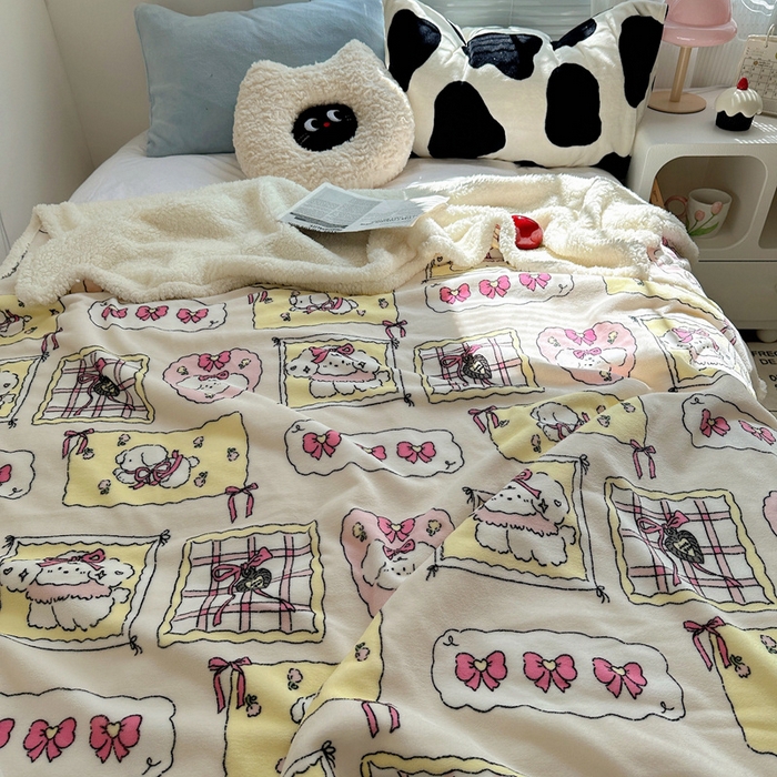 91家纺网 家纺一手货源 找家纺 萝莉家纺 2024秋冬新款多功能加厚牛奶绒羊羔绒多功能毛毯 小可爱粉