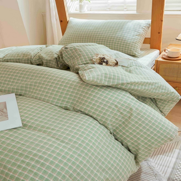 91家纺网 家纺一手货源 找家纺 棉小二 2024新款全棉水洗棉学生宿舍三四件套 维多利-绿