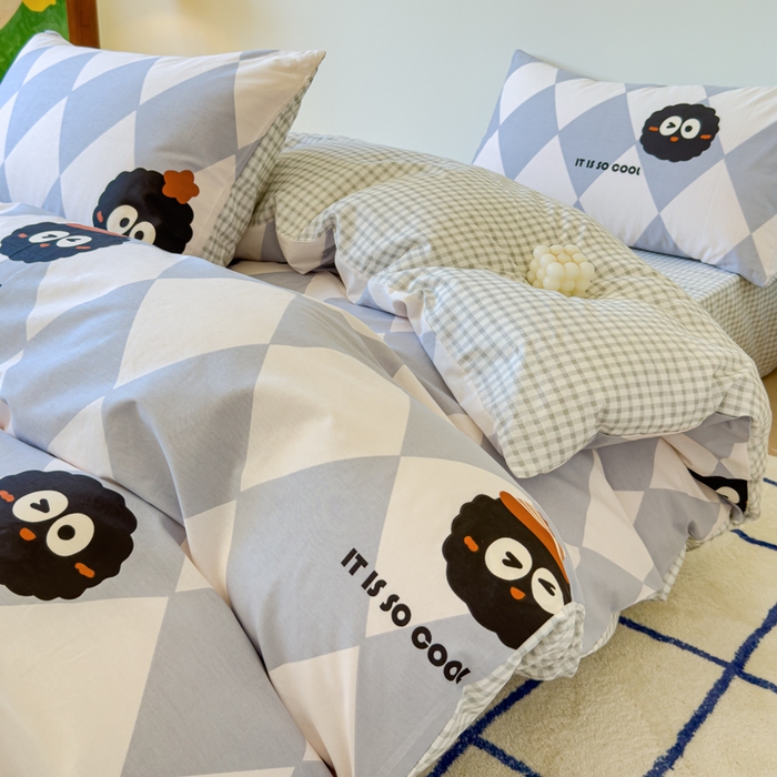 91家纺网 家纺一手货源 找家纺 感遇家纺 2024新款全棉印花四件套 菱格煤球