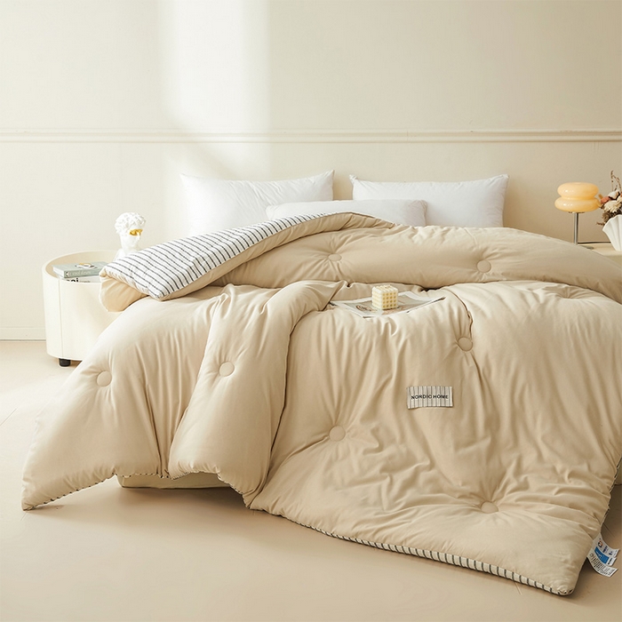 91家纺网 家纺一手货源 找家纺 （总）荔禾家居 2024新款A类素色条纹双拼大豆被子被芯