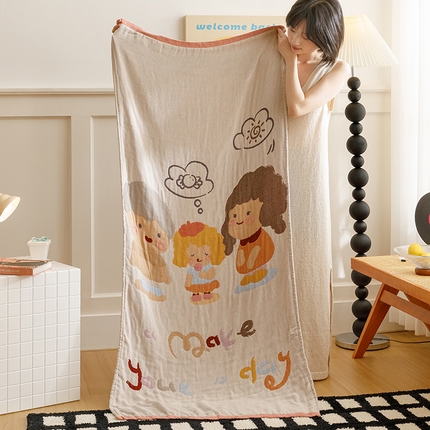 91家纺网 家纺一手货源 找家纺 （总）麻依 2024新款四层全棉纱布浴巾沙发巾休闲旅行毯子80*160cm