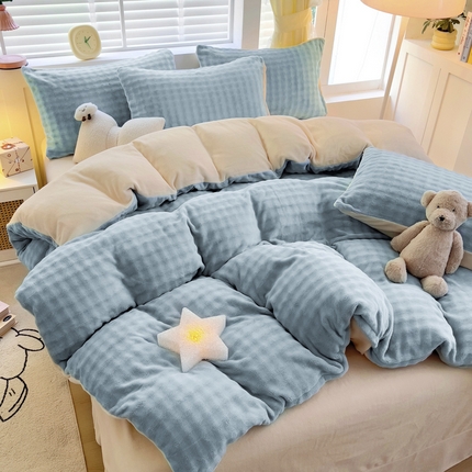 琪琪阁家纺 2024新款牛奶绒泡泡绒单被套 雾霾蓝