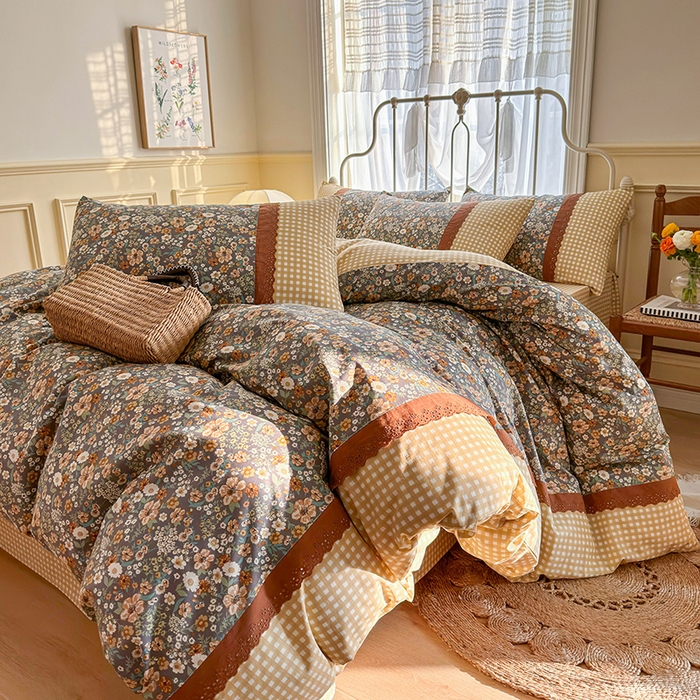 91家纺网 家纺一手货源 找家纺 安莱生活 2024新款全棉韩式小碎花系列四件套 花枝语