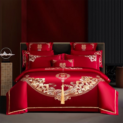 91家纺网 家纺一手货源 找家纺 （总）千禧家纺 2024新款双面长绒棉绣花婚庆多件套